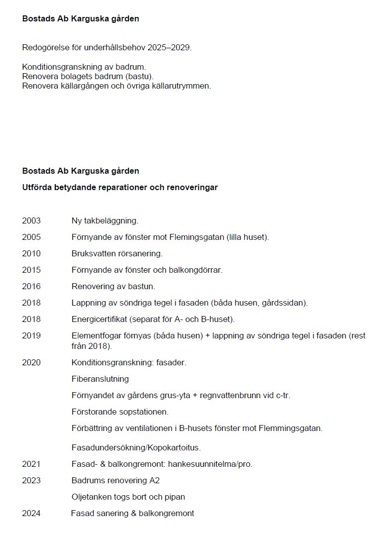 5 vuoden suunitelma ja taloyhtiön korjaushistoria