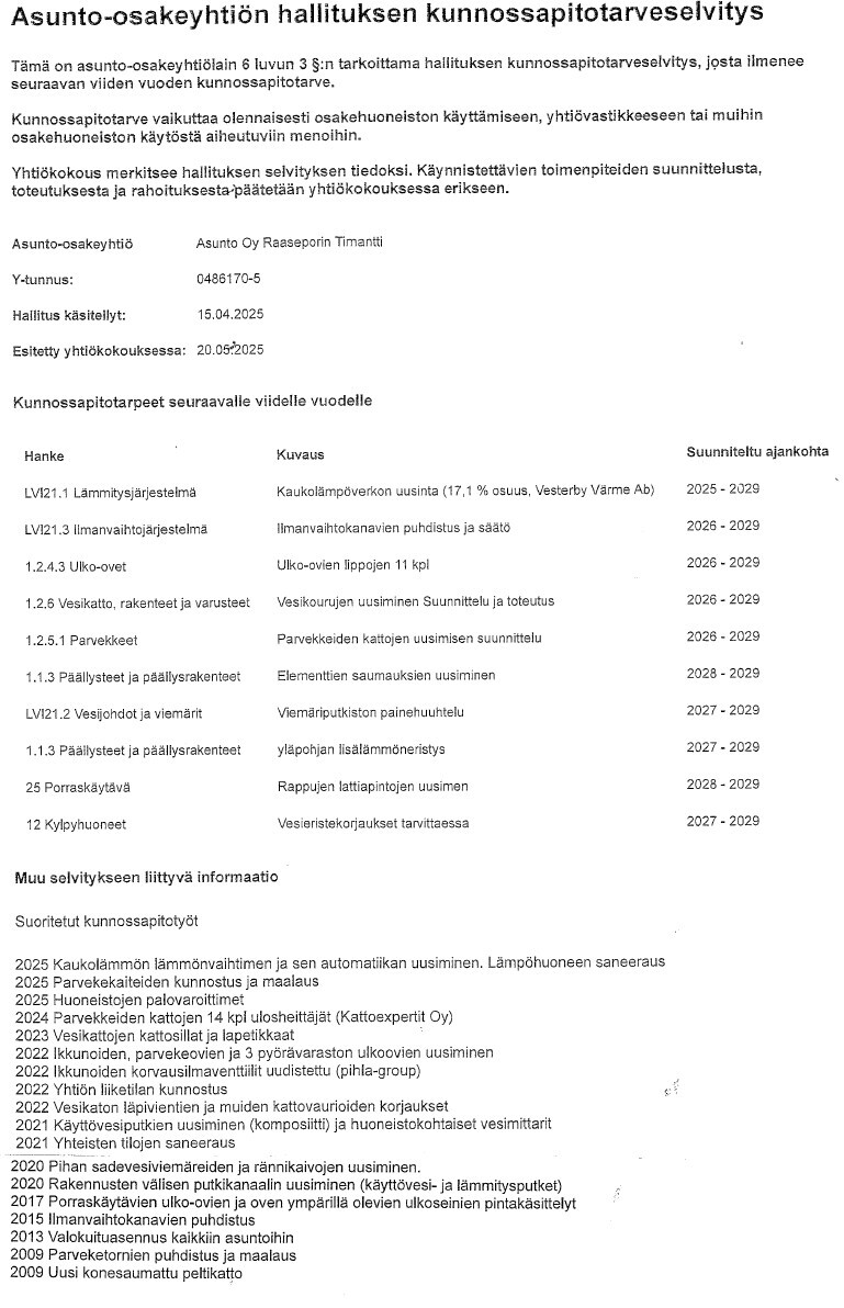 Tehdyt ja tulevat korjaukset