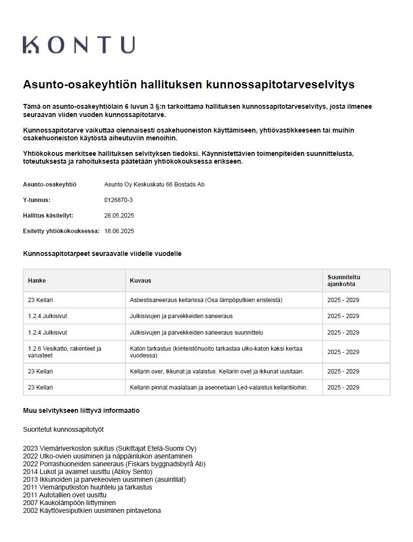 5 vuoden korjaus suunitelma