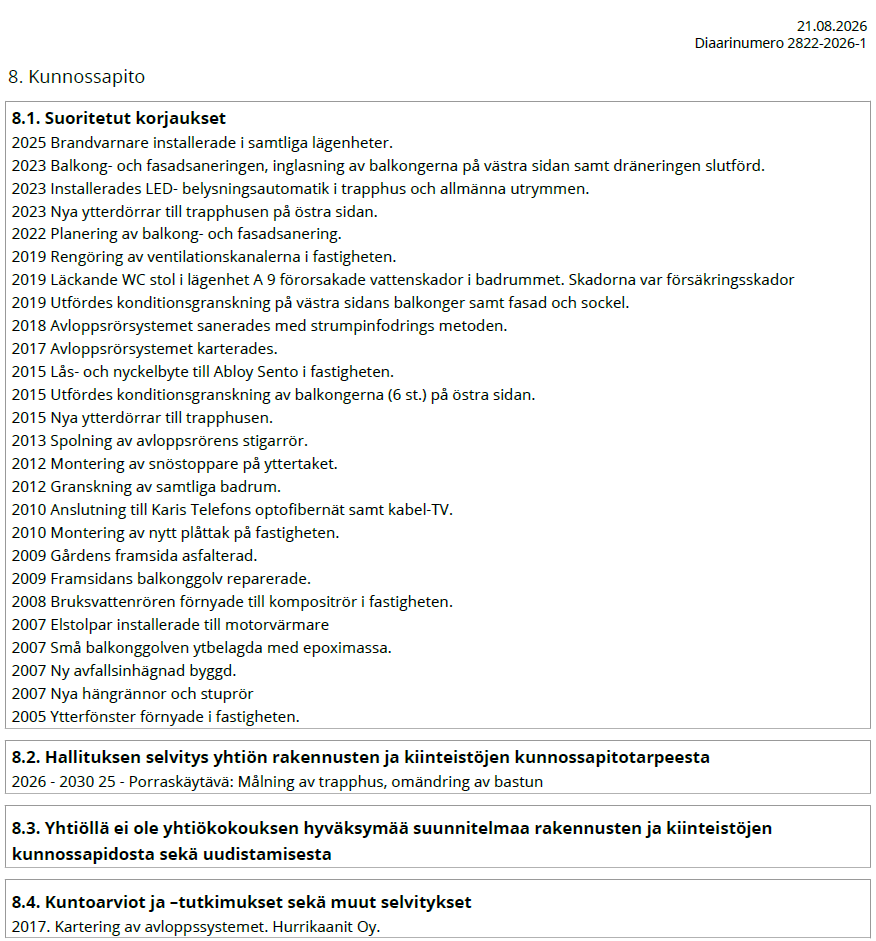 Tehdyt korjaukset ja tulevat