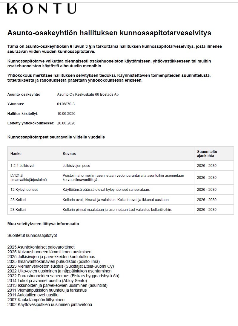 5 vuoden korjaustarvesuunnitelma