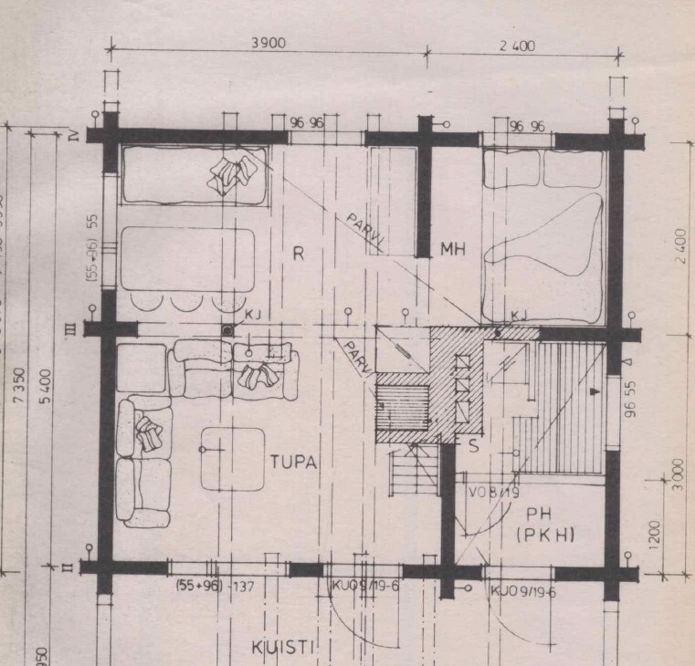 Päärakennuksen saunatila on nykyään makuuhuone