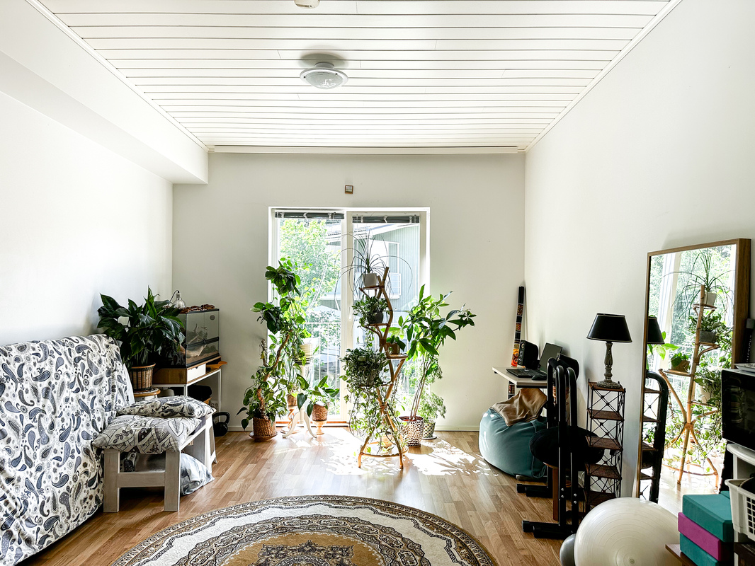 Pieni parveke huoneen jatkeena