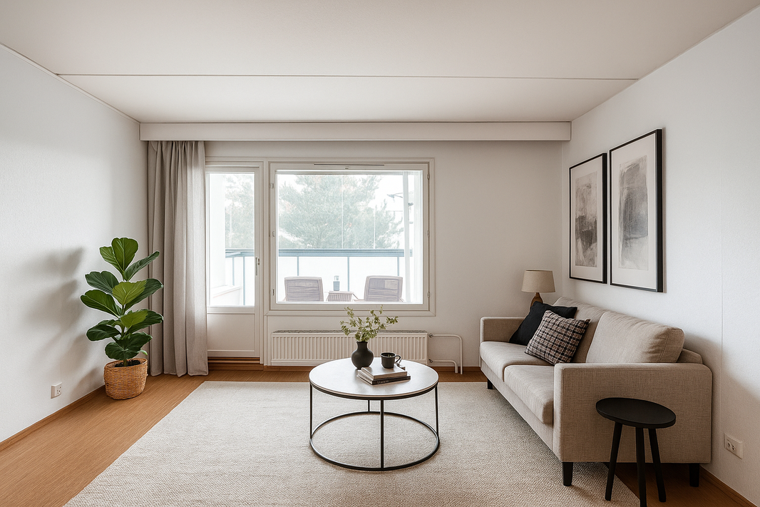 Digistailattu kuva olohuoneesta.