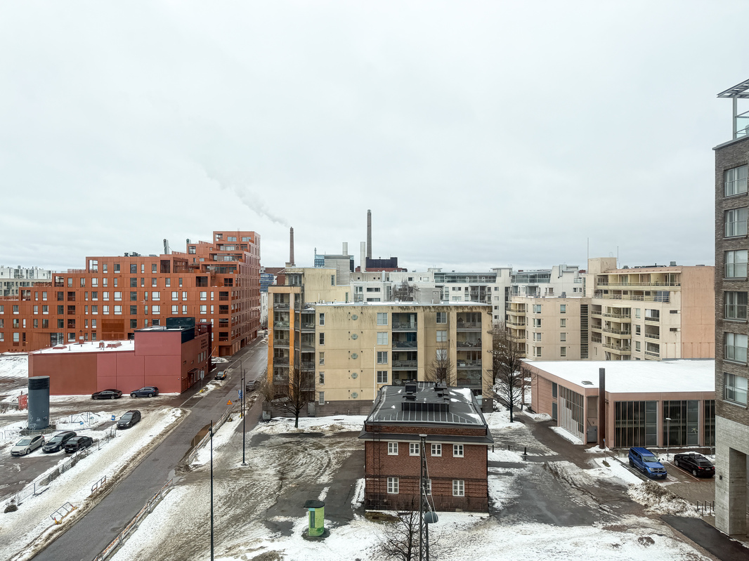 Näkymä makuuhuoneesta sekä olohuoneesta