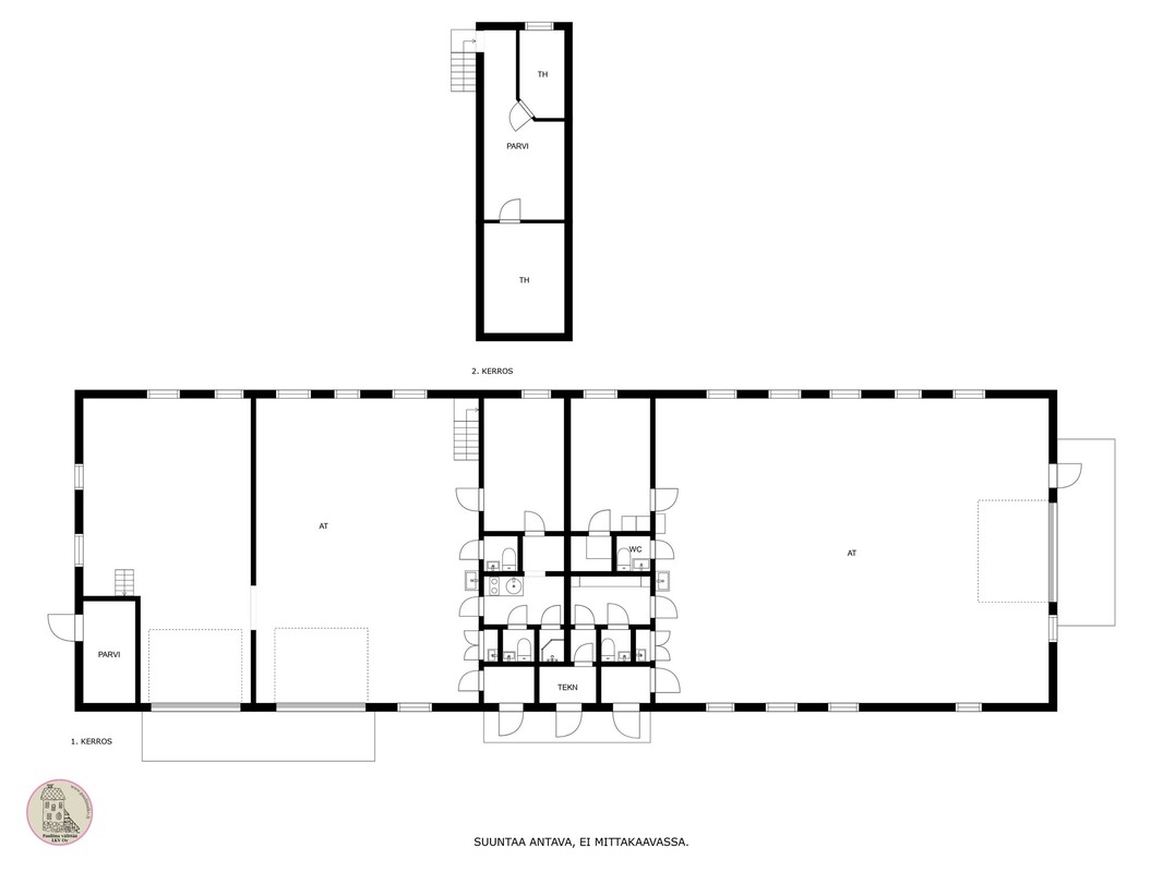 Hallin suuntaa-antava pohjapiirustus.
