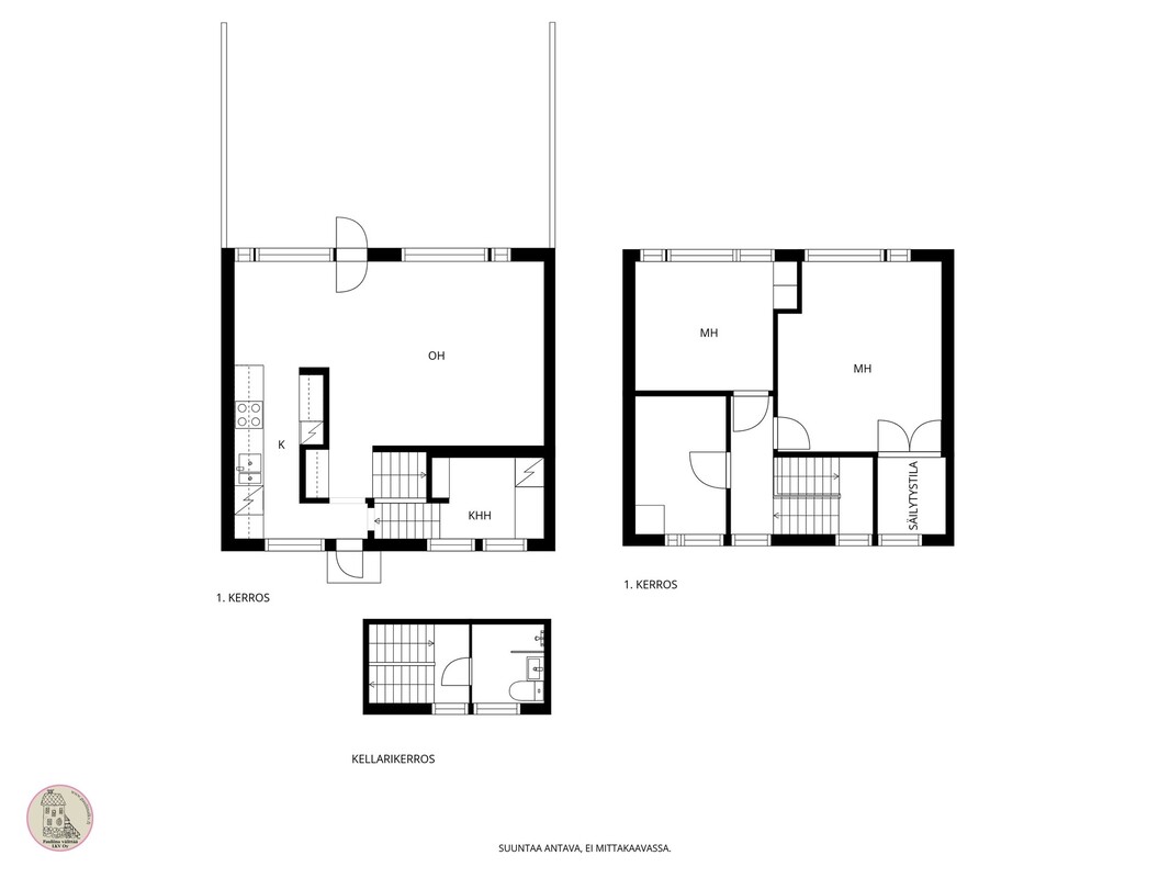 Asunnon tilat jakautuu neljään tasoon.