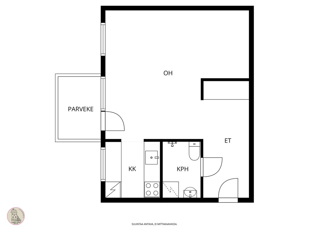 Parveke on kaakon suuntaan.