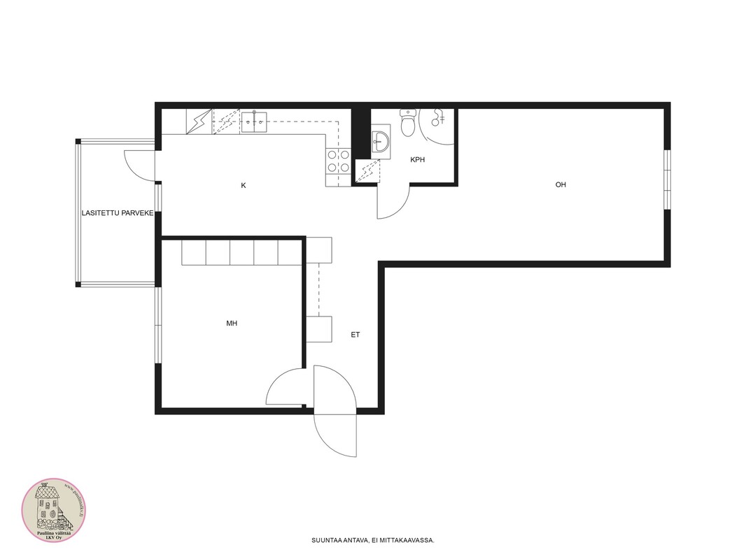 Läpitalon huoneisto, 3. krs.