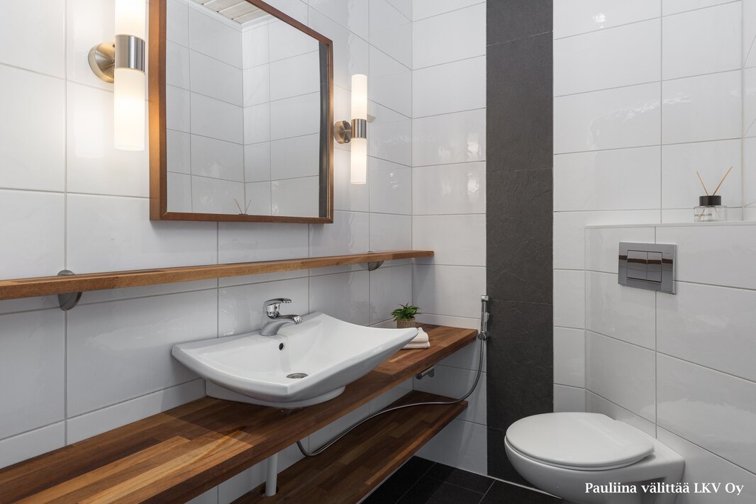 Alakerran wc. Kaikki talon wc-istuimet (4 kpl) on seinämallisia.