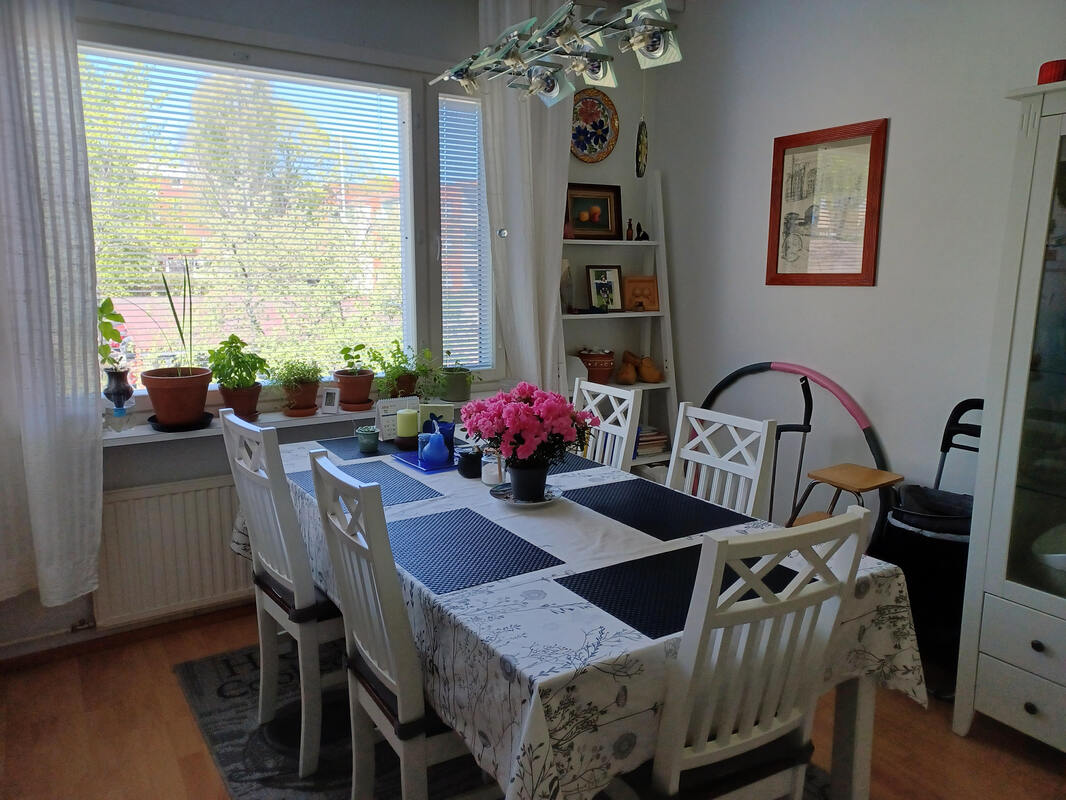 Keittiö, ikkunanäkymä sisäpihan puoleen