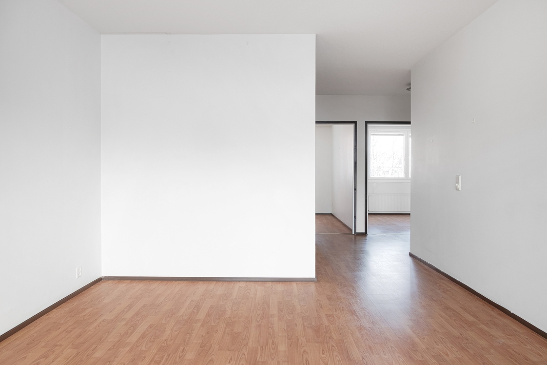 Yleiskuva eteisestä olohuoneeseen