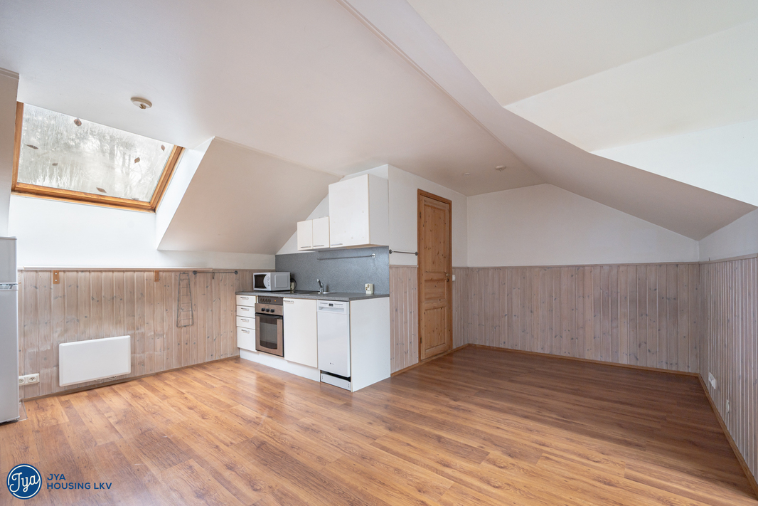 Ullakkohuoneen keittiö