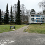 Taloa ympäröi vehreät puistomaisemat