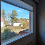 Makuuhuoneen ikkunanäkymä kadun puoleen