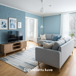 Olohuoneesta avautuu makuuhuone 2