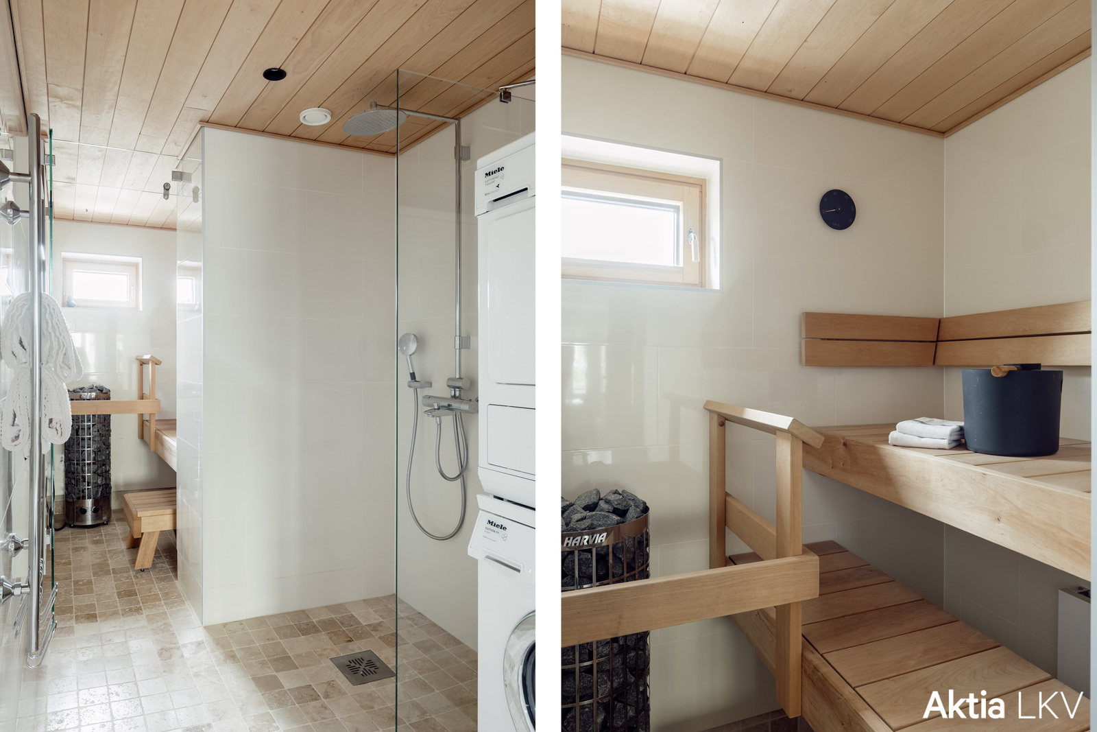 Hieno sauna- ja kylpyhuone