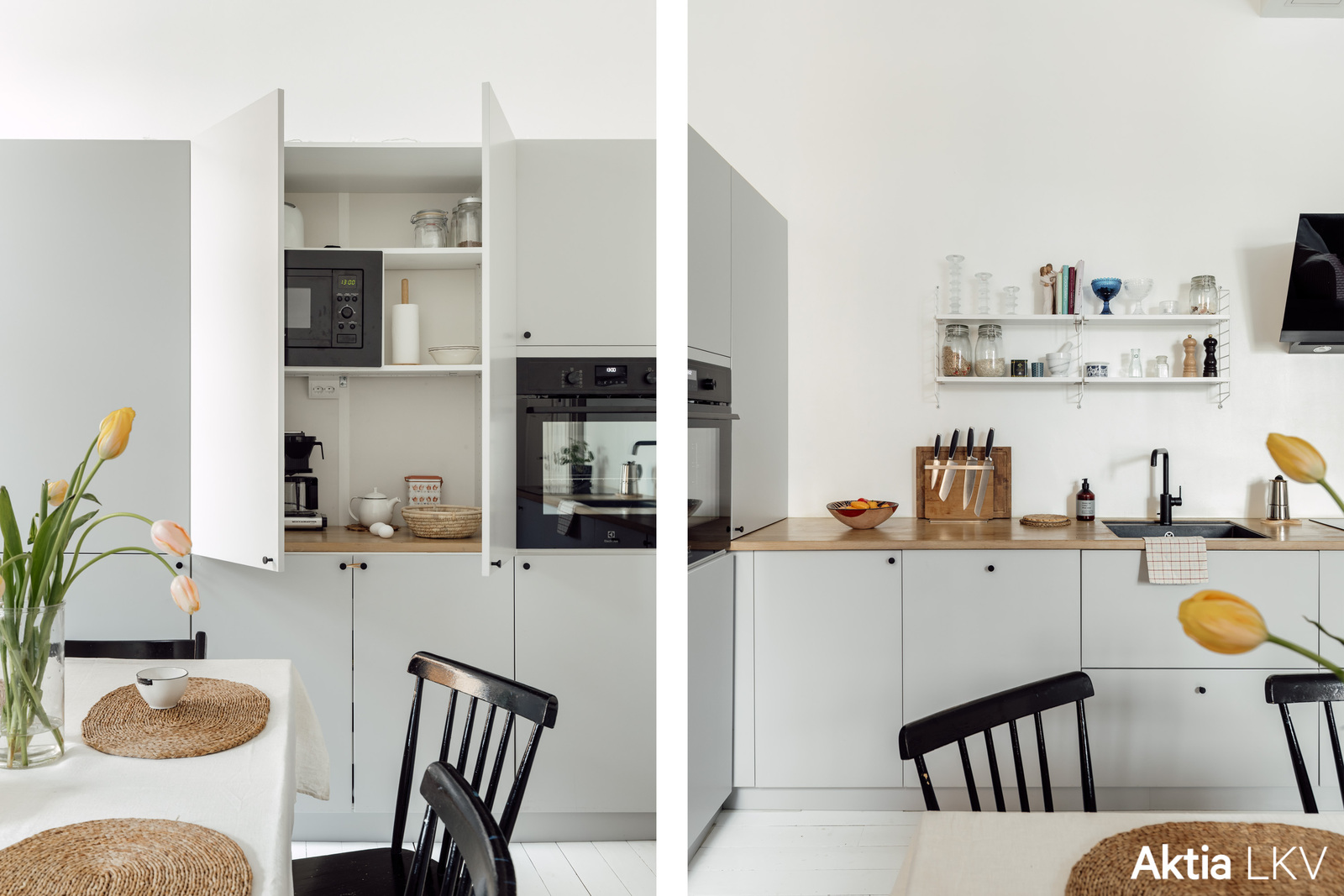 Keittiön aamiaiskaappi ja keittiödetaleja