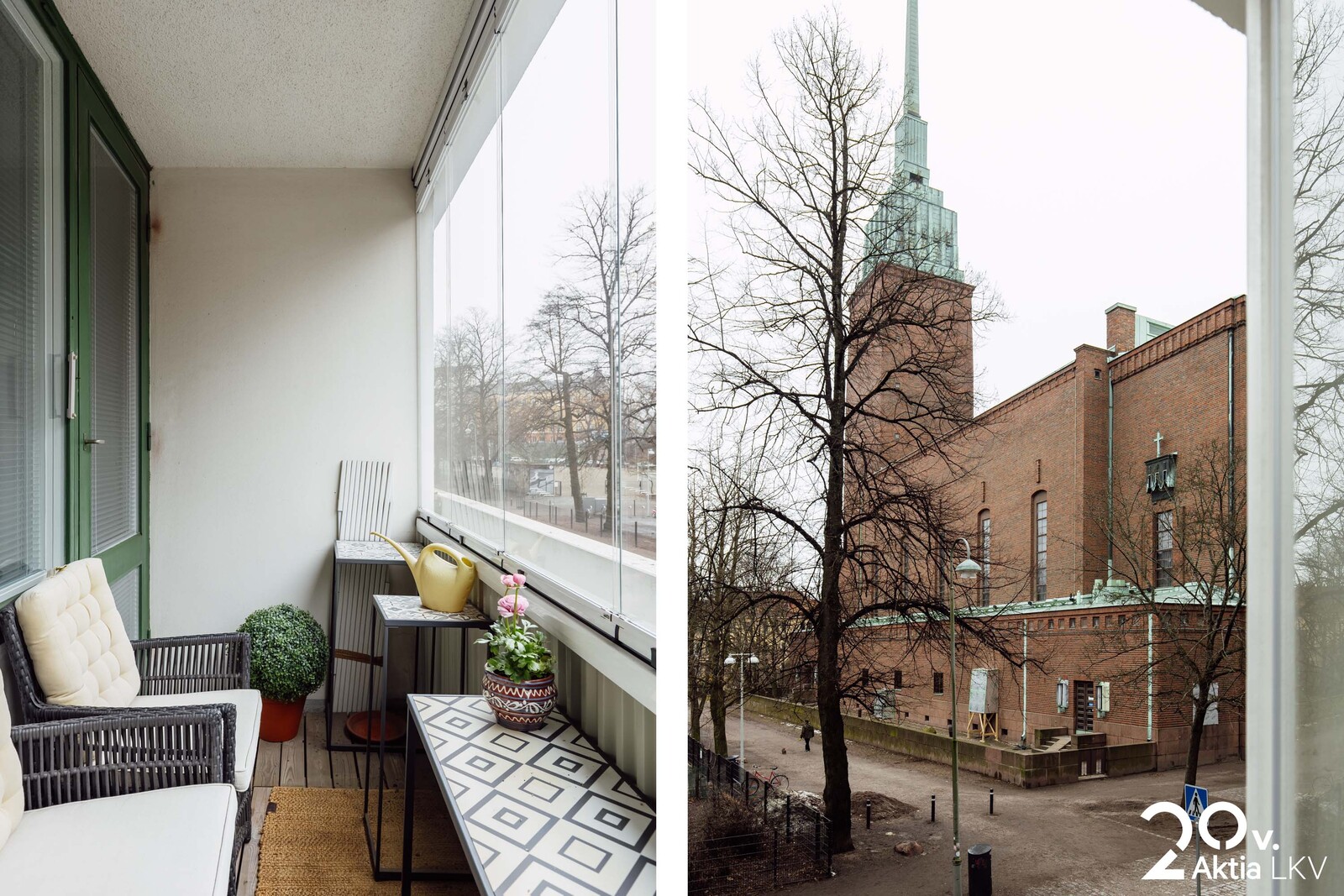 Lasitettu parveke ja Agricolan kirkko