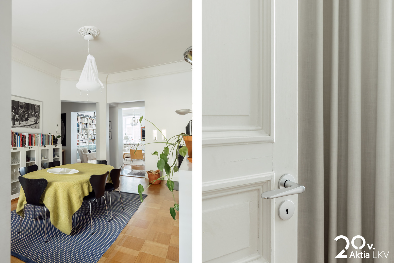 Ruokasali ja detali vanhojen ovien designkahvoista