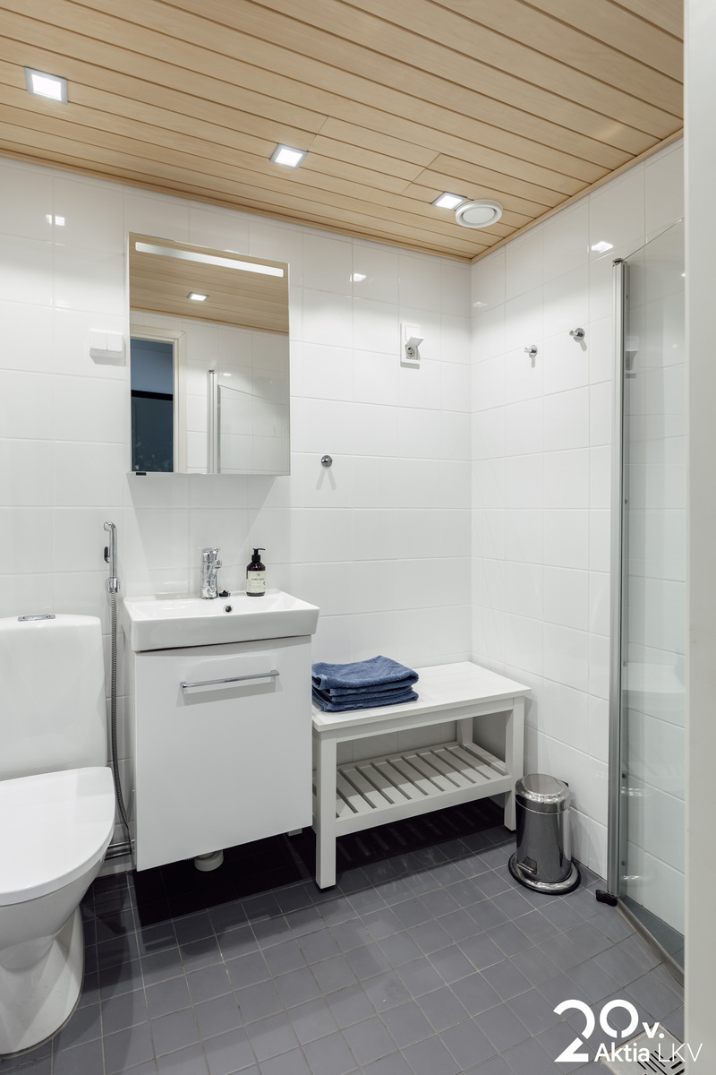 Viereisen yksiön kylpyhuone, jossa pk-liitäntä.