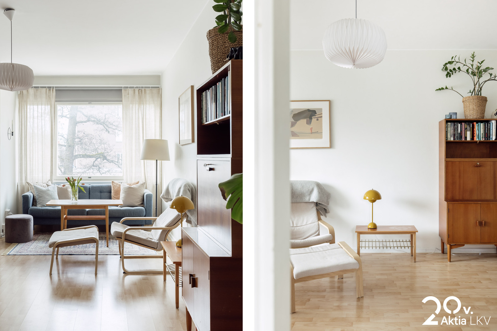 Kaksi olohuonekuvaa samassa