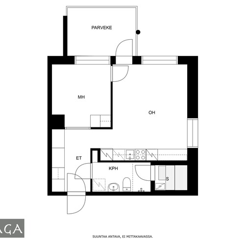 pohjakuvasta poiketen oh-mh välillä liukuovi