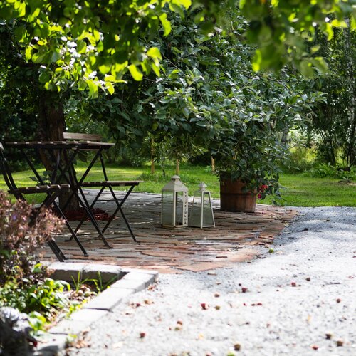 Iltapäivä omenapuiden katveessa