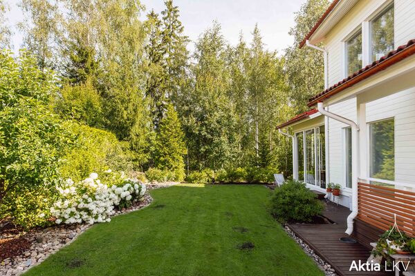 Tontti rajoittuu kauniiseen, hoidettuun metsään