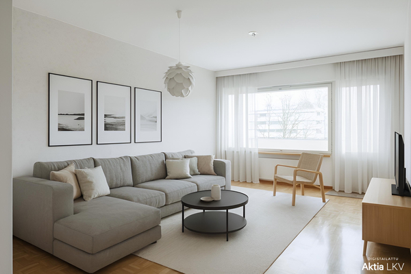 Valoisa tilava olohuone