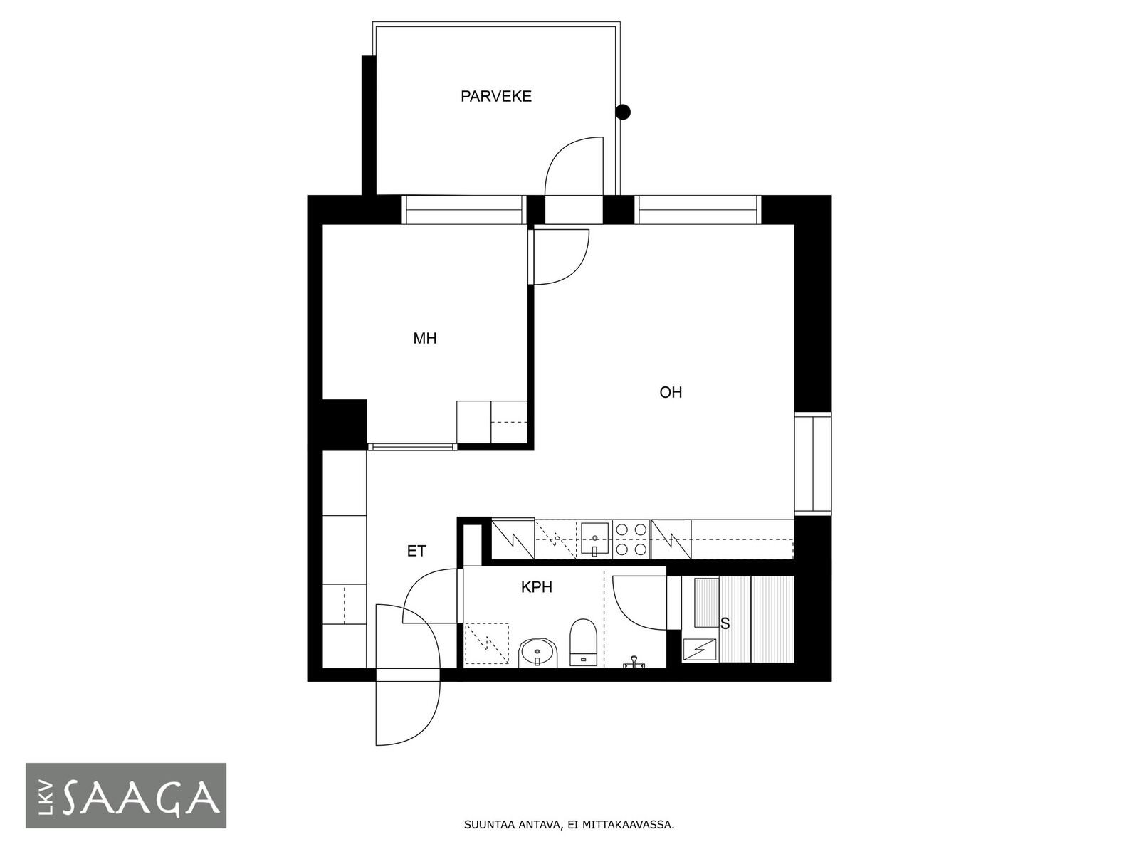 Pohjakuvasta poiketen oh-mh välillä liukuovi